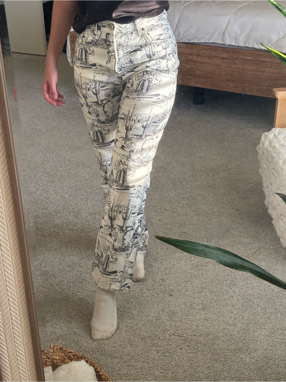 Reformation Cream Wide-Leg Desert Print Bootcut Pants